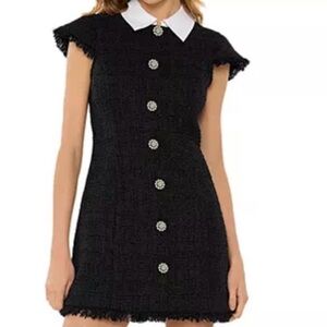 Riello Black Tweed Mini Dress with White Collar
